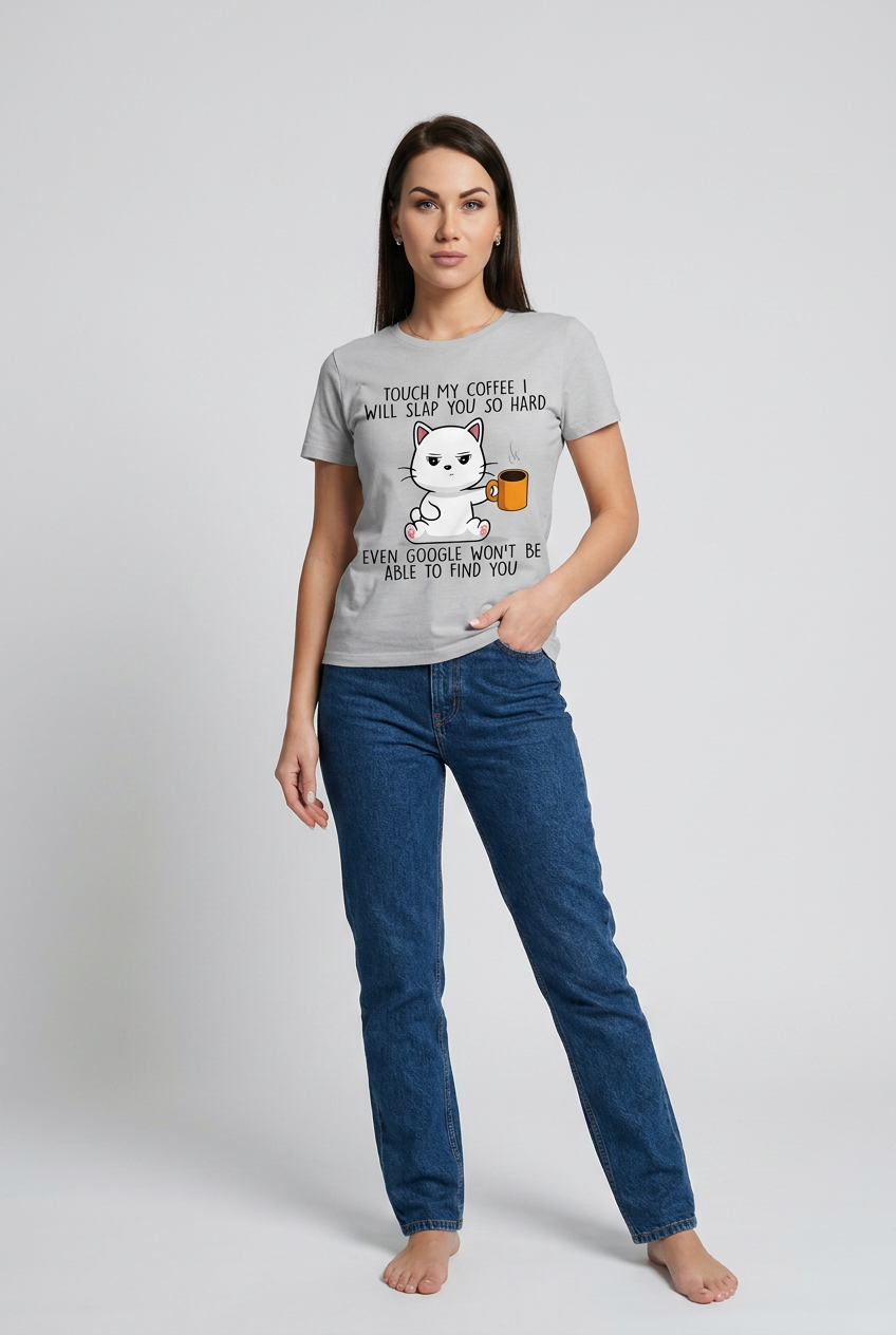 Grinig Katt T-shirt med Kaffetryck