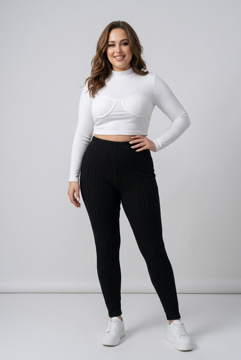 Ribbstickade Plus Size Byxor