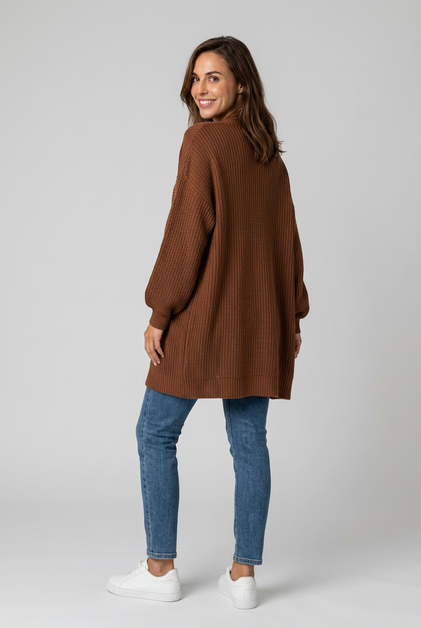 Stickad-Cardigan-brun - Dammode [product_title] [variant_title] dam basplagg