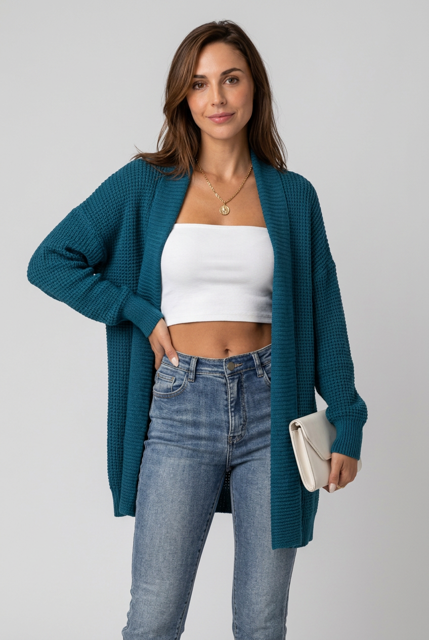 Stickad-Cardigan-gron - Dammode [product_title] [variant_title] dam basplagg