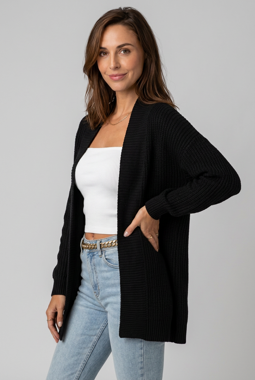 Stickad-Cardigan-svart-1 - Dammode [product_title] [variant_title] dam basplagg