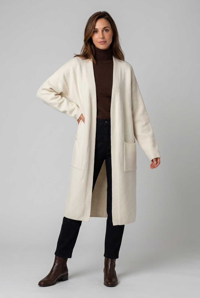 alva-lang-stickad-cardigan-med-fickor-aprikos - Dammode [product_title] [variant_title] dam basplagg