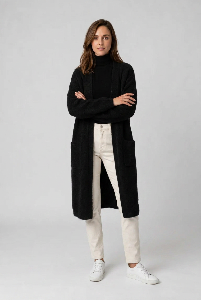 alva-lang-stickad-cardigan-med-fickor-svart - Dammode [product_title] [variant_title] dam basplagg