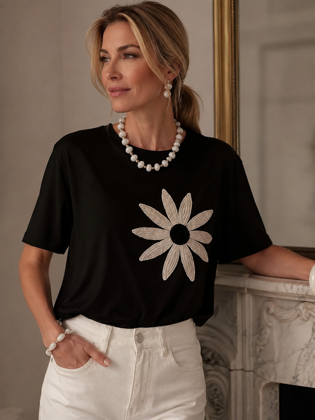 dam blus blomma sot svart sommar dammode 