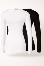 Black and white long-sleeve shirt on a white background