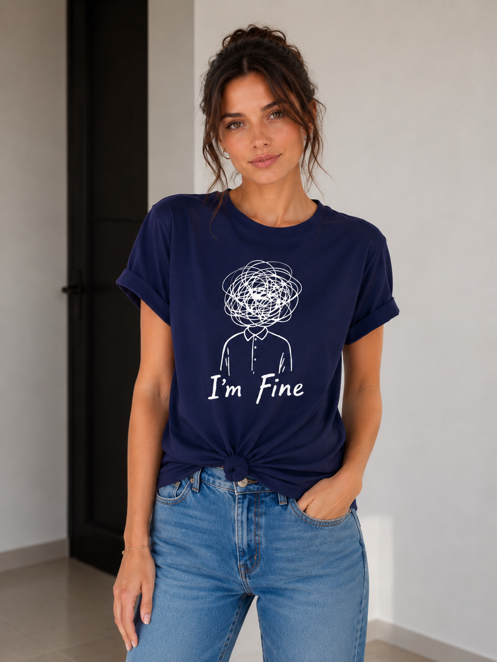 mjuk-bomull-t-shirt-kvinna-marinbla-dammode - Dammode [product_title] [variant_title] dam basplagg