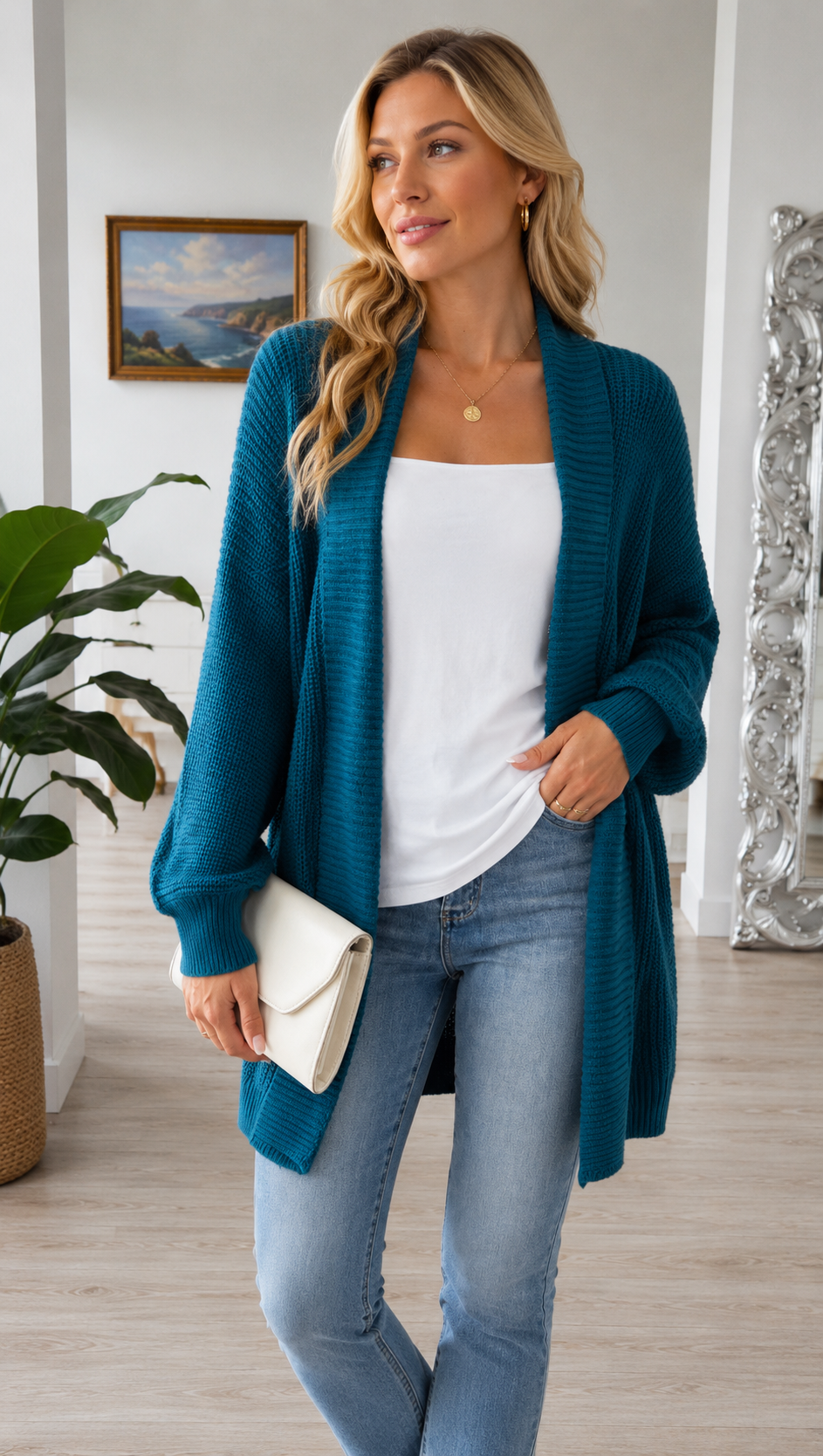oversize stickat cardigan dammode sverige 2026 grön blå