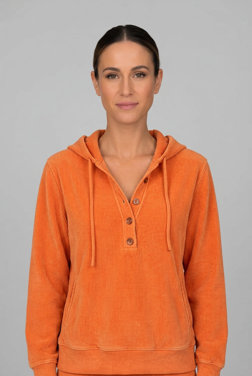 ribbad-hoodie-med-knappar-dam-orange. - Dammode [product_title] [variant_title] dam basplagg