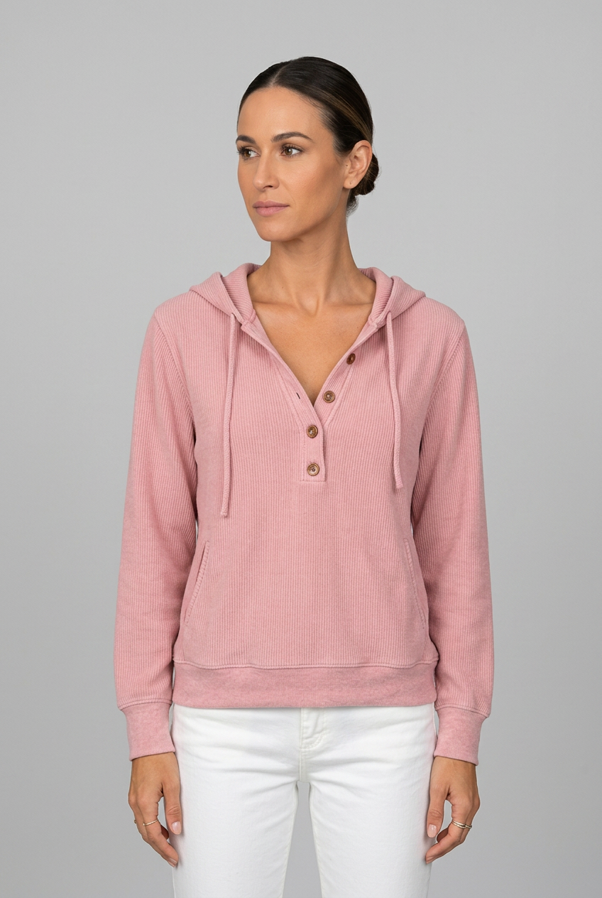 ribbad-hoodie-med-knappar-dam-rosa. - Dammode [product_title] [variant_title] dam basplagg