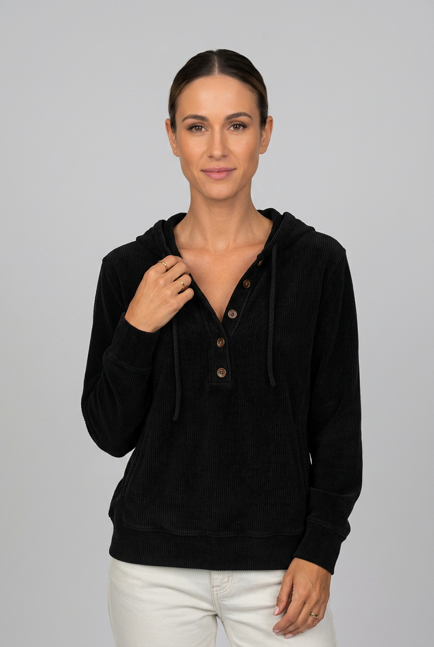 ribbad-hoodie-med-knappar-dam-svart. - Dammode [product_title] [variant_title] dam basplagg