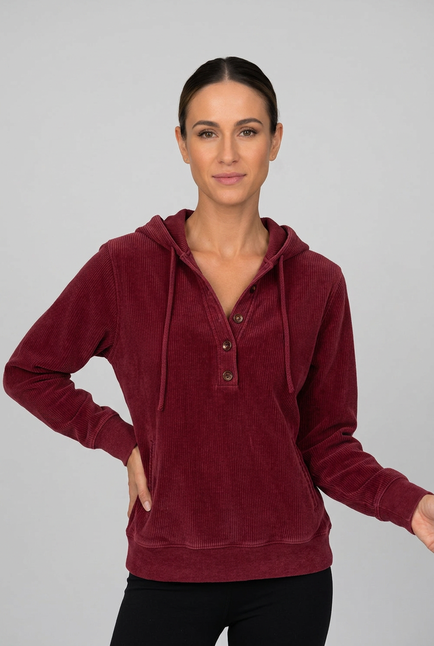 ribbad-hoodie-med-knappar-dam-vinrod-1 - Dammode [product_title] [variant_title] dam basplagg