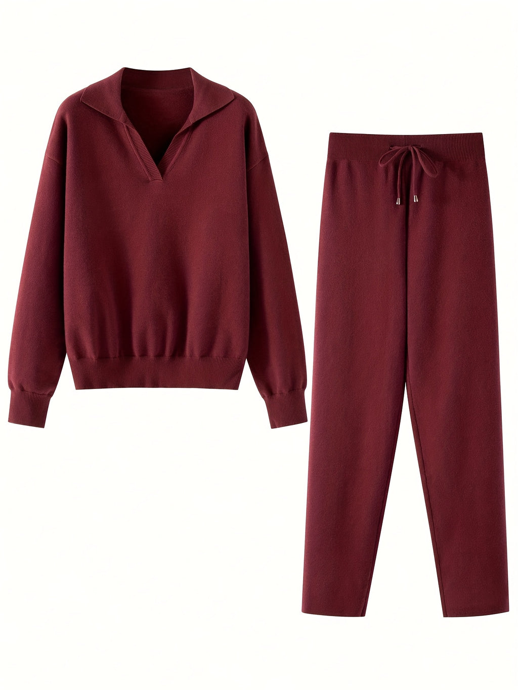 Maroon hoodie and pants set on a white background