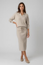 stickat-tvadelat-set-troja-midikjol-beige - Dammode [product_title] [variant_title] dam basplagg