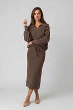 stickat-tvadelat-set-troja-midikjol-brun - Dammode [product_title] [variant_title] dam basplagg