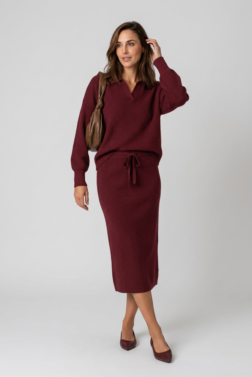 stickat-tvadelat-set-troja-midikjol-burgundy - Dammode [product_title] [variant_title] dam basplagg