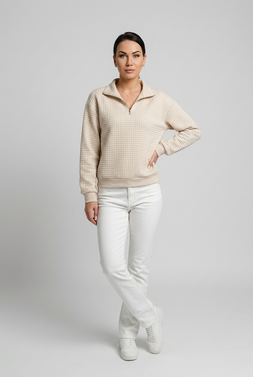 waffle-zip-sweatshirt-dam-cream - Dammode [product_title] [variant_title] dam basplagg