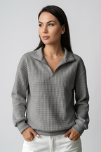 waffle-zip-sweatshirt-dam-gra-ljus - Dammode [product_title] [variant_title] dam basplagg