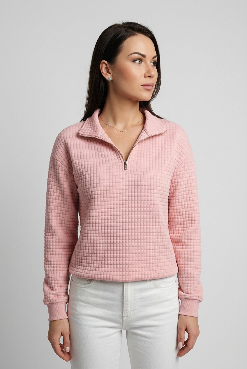 waffle-zip-sweatshirt-dam-rosa1 - Dammode [product_title] [variant_title] dam basplagg