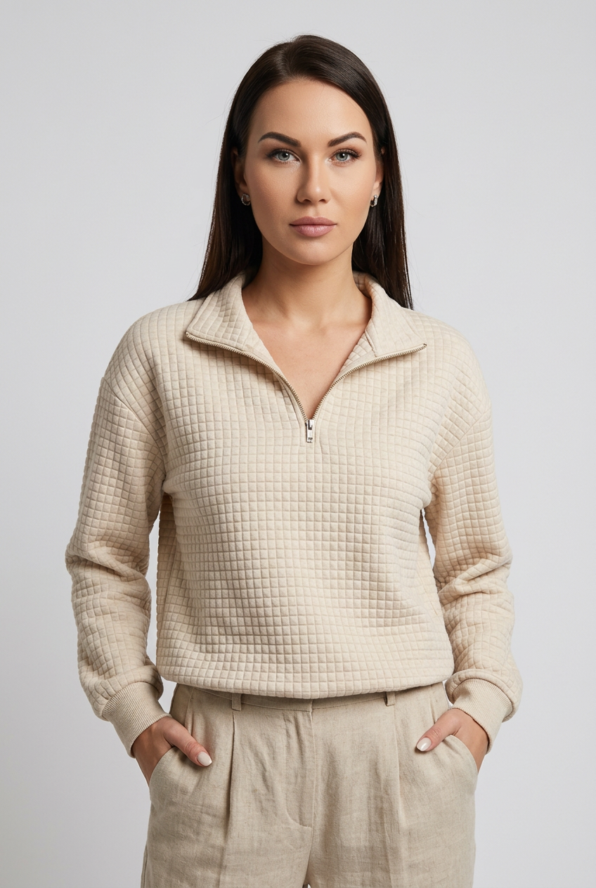 waffle-zip-sweatshirt-dam-vit.-cream - Dammode [product_title] [variant_title] dam basplagg