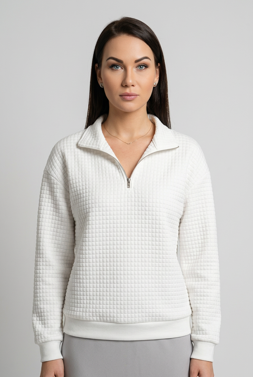 waffle-zip-sweatshirt-dam-vit.1 - Dammode [product_title] [variant_title] dam basplagg