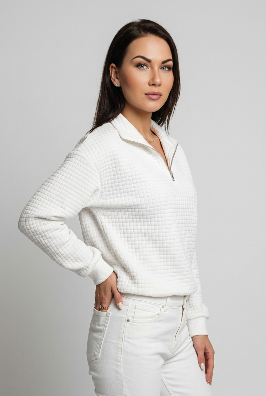 waffle-zip-sweatshirt-dam-vit - Dammode [product_title] [variant_title] dam basplagg