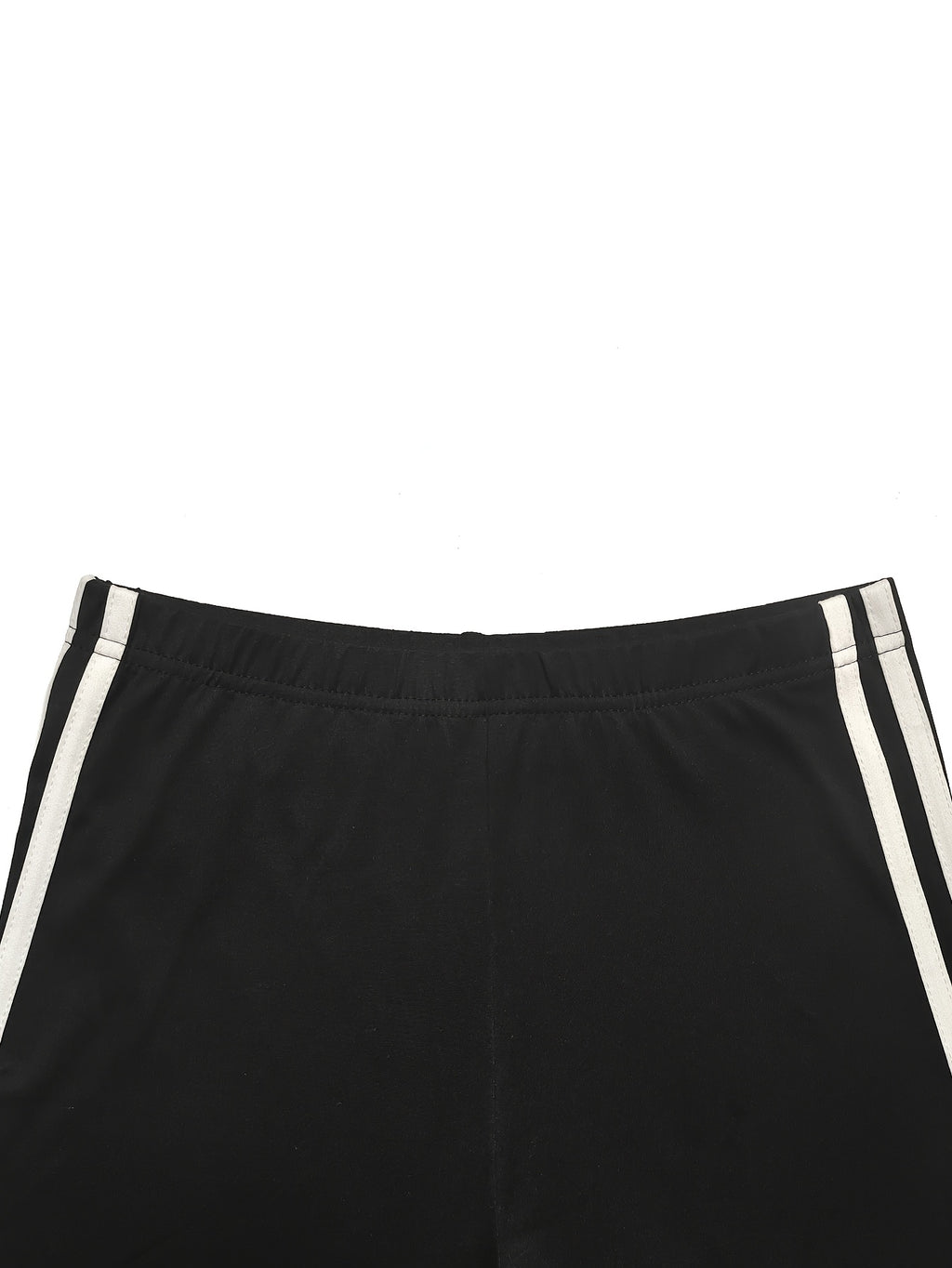 Black shorts with white stripes on a white background