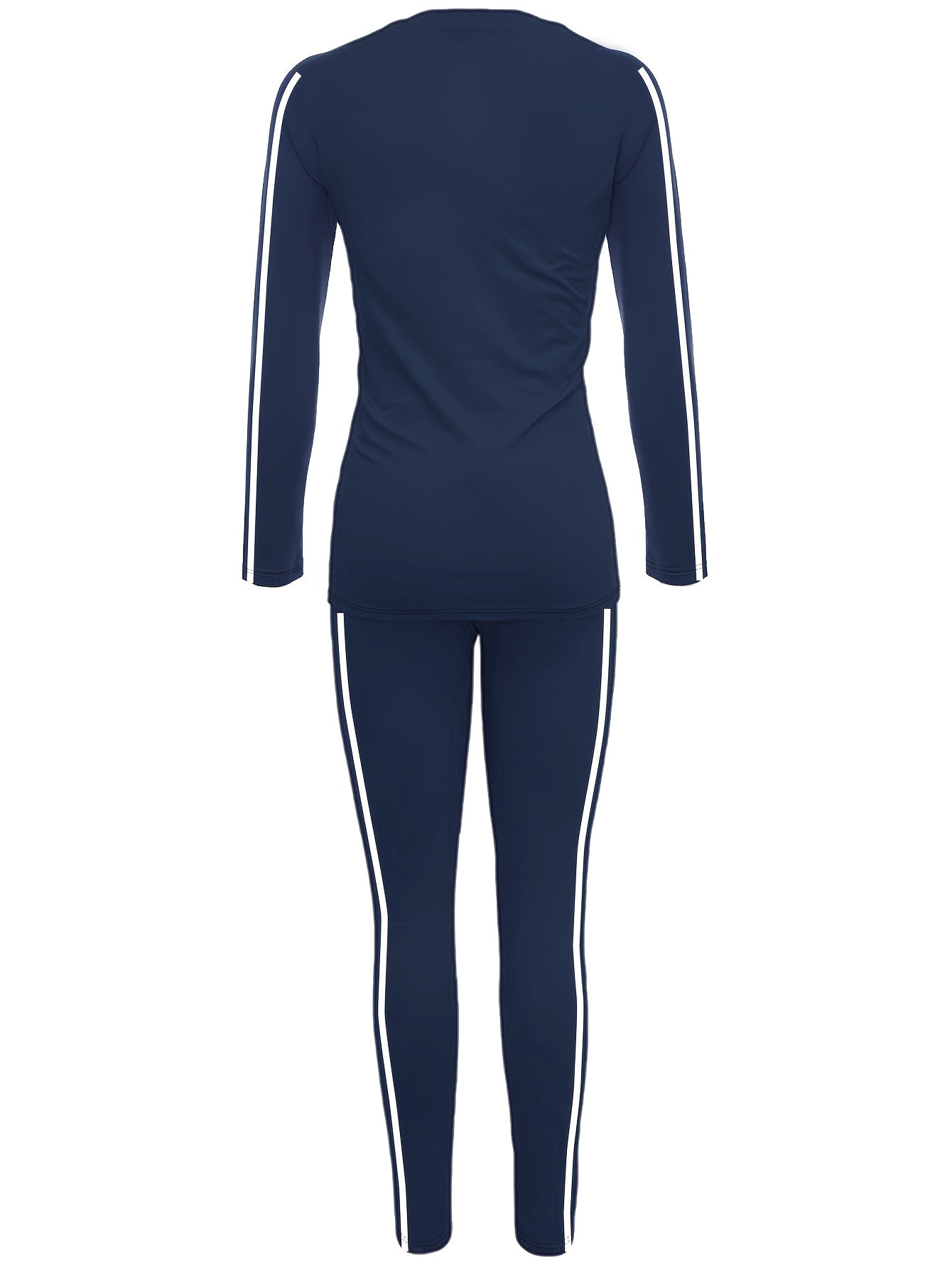 Navy tracksuit with white stripes on a white background