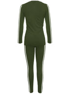 Green tracksuit with white stripes on a white background