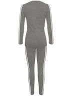 Gray tracksuit with white stripes on a white background