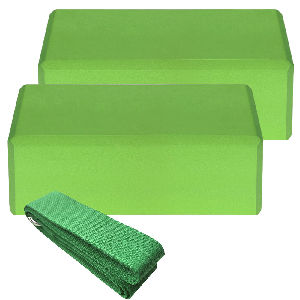 Yogablock Set med Yogarem – 3 delar