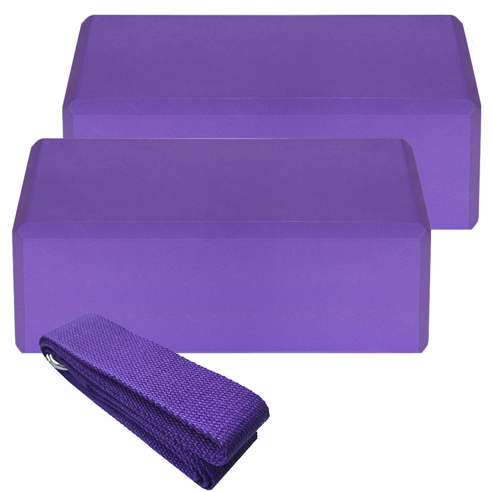 Yogablock Set med Yogarem – 3 delar