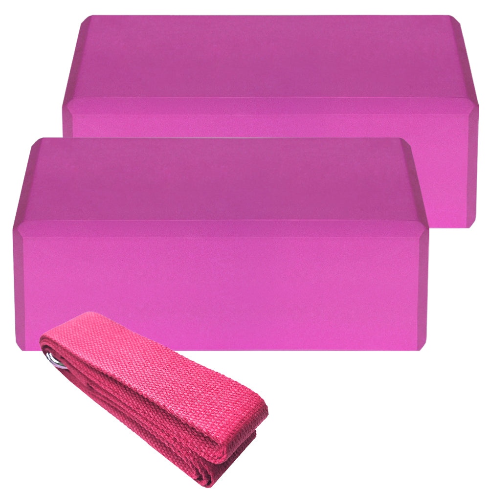 Yogablock Set med Yogarem – 3 delar
